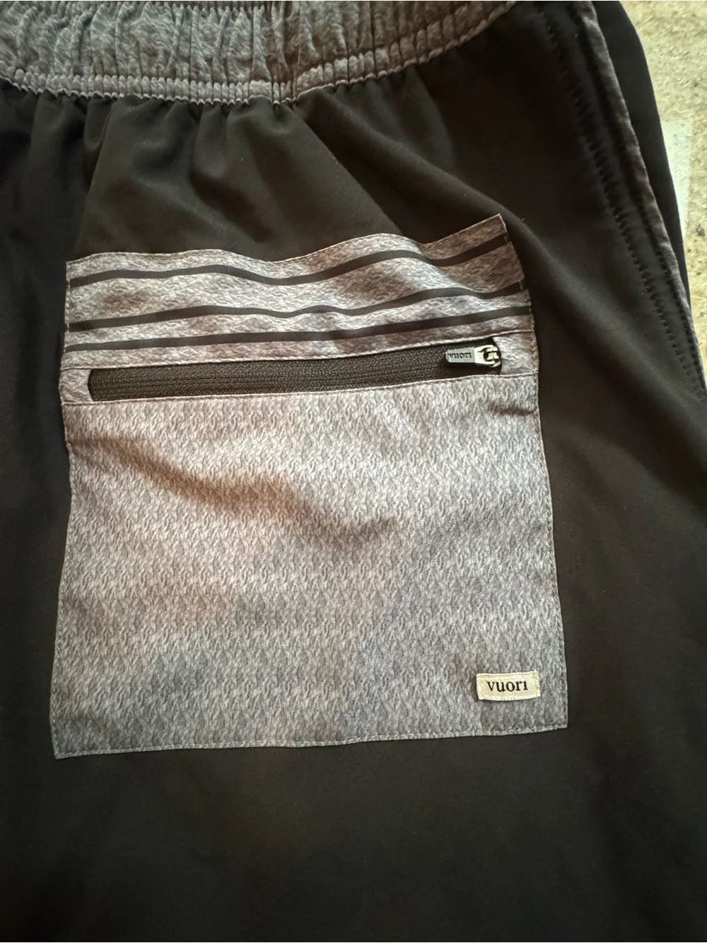 Vuori Black Athletic Shorts with Gray Waistband